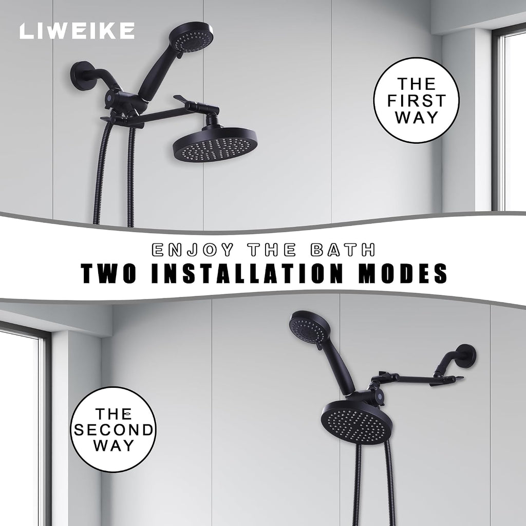 LIWEIKE 3 Handle Tub Shower Faucet Set Matte Black Three Knob Shower Faucet with Tub Spout and Adjustable Extension Shower Arm Roug-in Valve