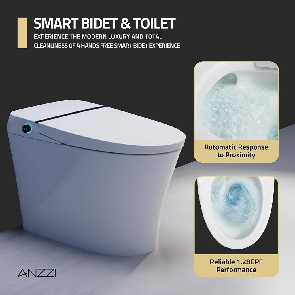 ANZZI Juno Smart One-Piece Toilet and Bidet Set White 26 in Heated Seat Front & Rear Wash Warm Air Dryer Foot Sensor Auto Flush Remote Control Soft-Close Lid Self-Cleaning Nozzles | TL-ST823WH