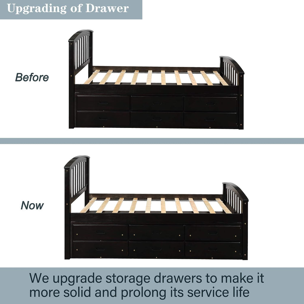 Merax Twin Size Platform Storage Bed Solid Wood Bed with 6 Drawers