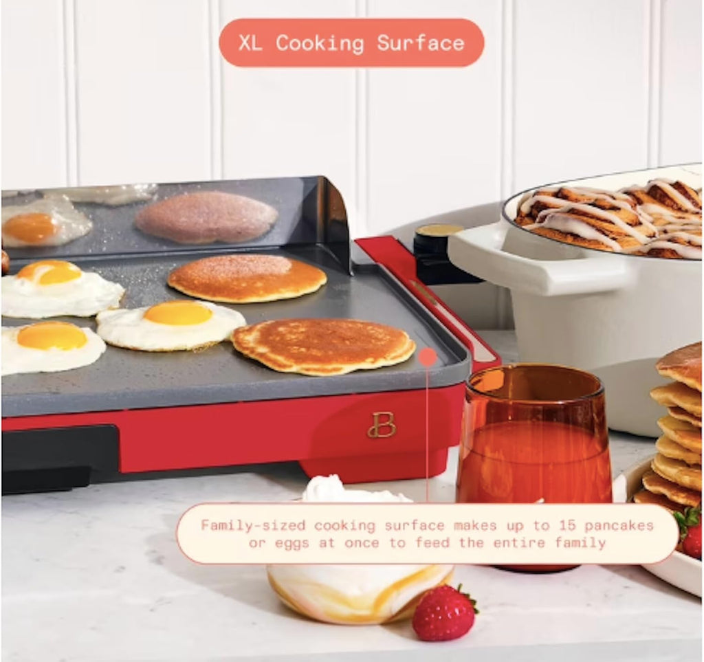 XL Electric Griddle, 12' x 22' Nonstick Griddle, Adjustable Temperature Control, Large Family Size Indoor Countertop Grill, Removable Drip Tray (Red)