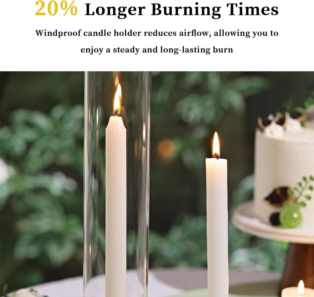 Volens Hurricane Glass Candle Holders Bulk- Set of 24 Candlestick Holders for Taper Candles with Windproof Cylinder Covers 14' Tall Clear Glass Chimney Cover for Wedding Table Centerpiece