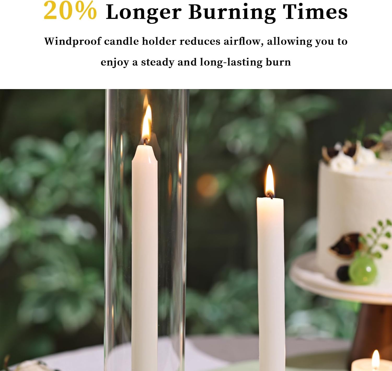 Volens Hurricane Glass Candle Holders Bulk- Set of 24 Candlestick Holders for Taper Candles with Windproof Cylinder Covers 14' Tall Clear Glass Chimney Cover for Wedding Table Centerpiece