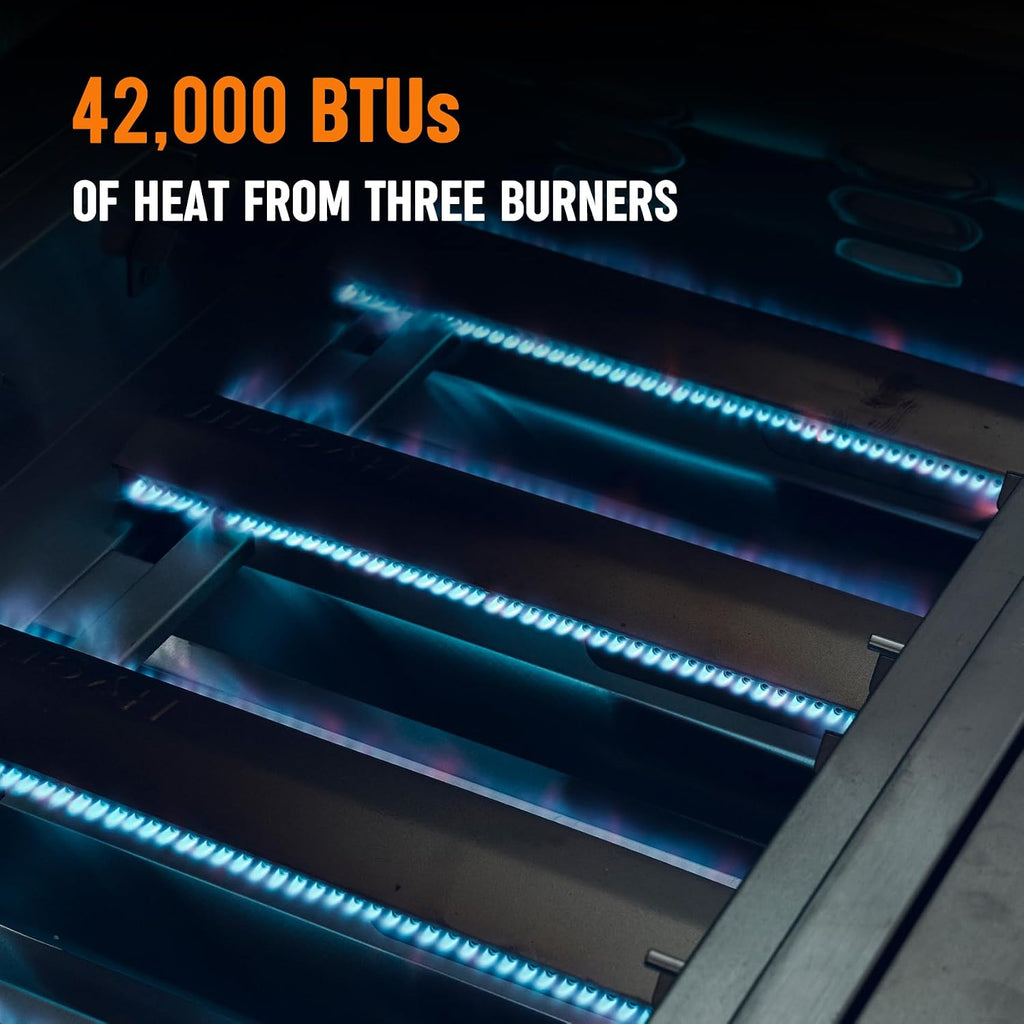 Hygrill Premium XTR 3-Burner Built In Grill, Stainless Steel Grill Head for Outdoor Kitchen with LED Lights, Liquid Propane