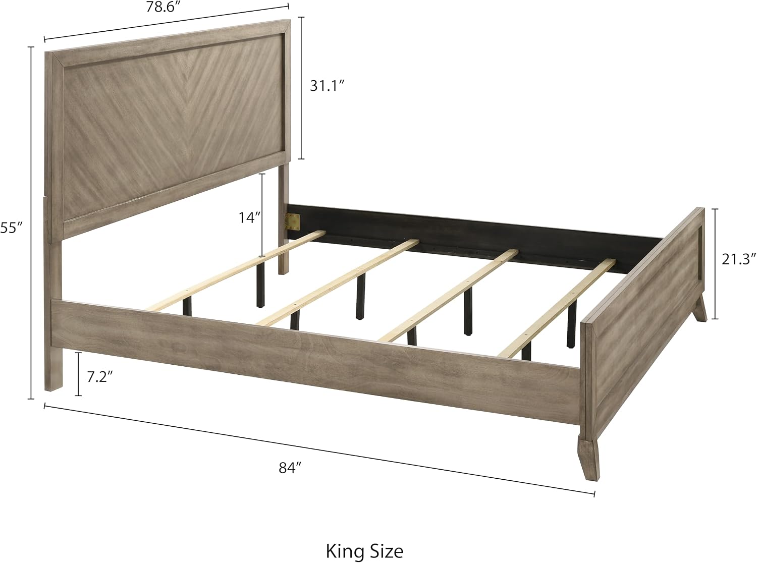 Roundhill Furniture Arena 3-Piece Contemporary Wood Bedroom Set: Panel Bed and 2 Nightstands in Weathered Sand, King