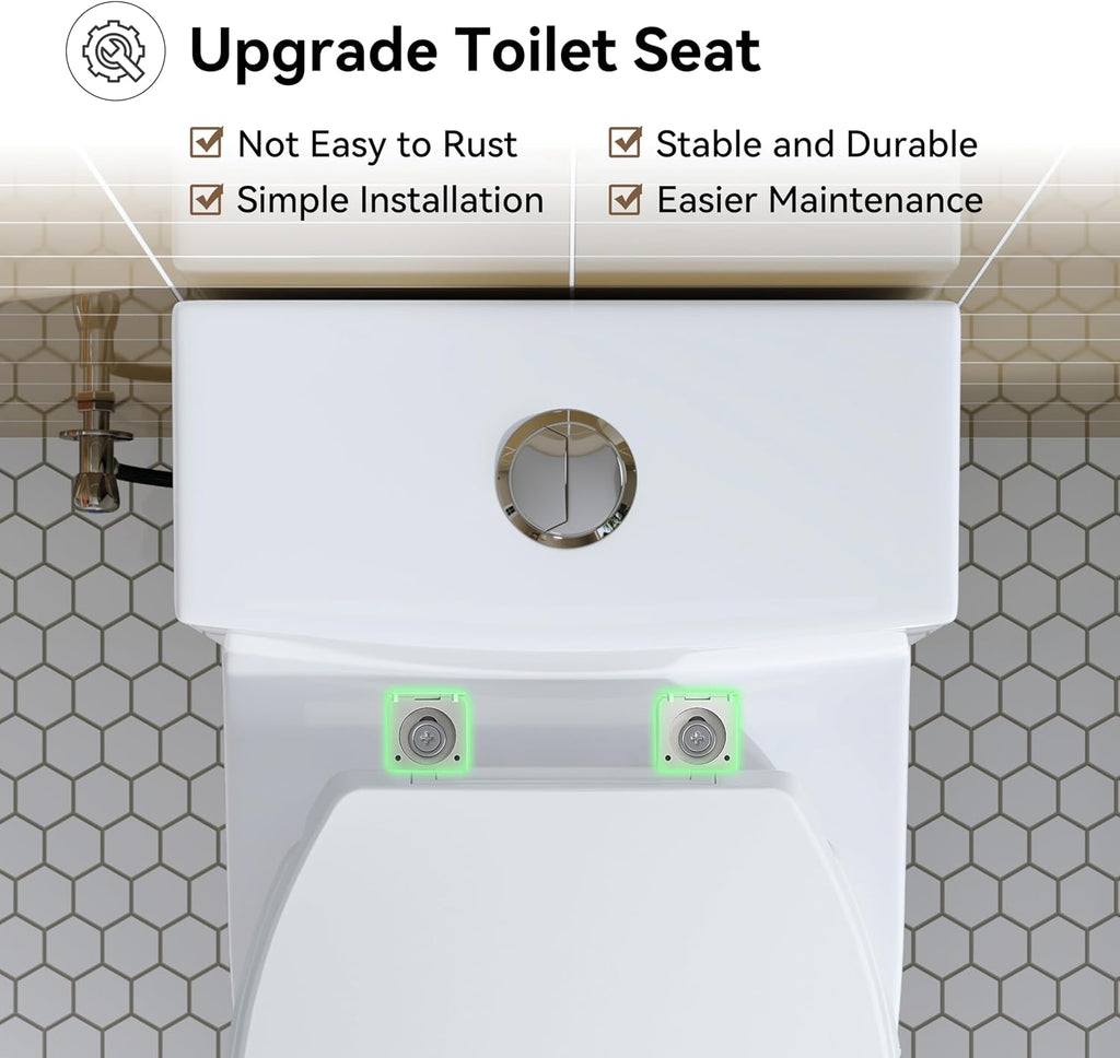 HOROW T0338W One Piece Toilet 10' Rough-in, Elongated Toilet with Comfortable Seat Height, ADA Chair Height 17.3', Dual Flush 0.8/1.28 GPF, Standard White Toilet Bowl, Space Saver Design