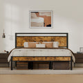 King Metal Bed Frame with Wooden Headboard and Footboard, Heavy Duty Platform Frame with Metal Slats, No Box Spring Needed, Quiet and Non-Slip Design, Space Saving Bed Frame for Bedroom, Vintage Brown