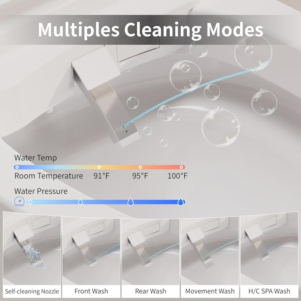 Luxury Smart Toilet, Bidet Toilet with Foam Dispenser, Auto Open/Close, MAP 1000g Powerful Auto-Flush, Warm Water/Dryer, ADA Chair Height Elongated Heated Seat, Deodorization