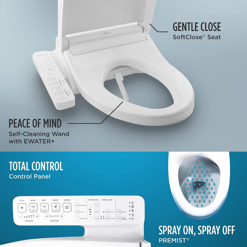 TOTO Drake Two-Piece Elongated 1.6 GPF TORNADO FLUSH Toilet with CEFIONTECT and SoftClose Seat, WASHLET+ Ready, Cotton White - MS776124CSG#01