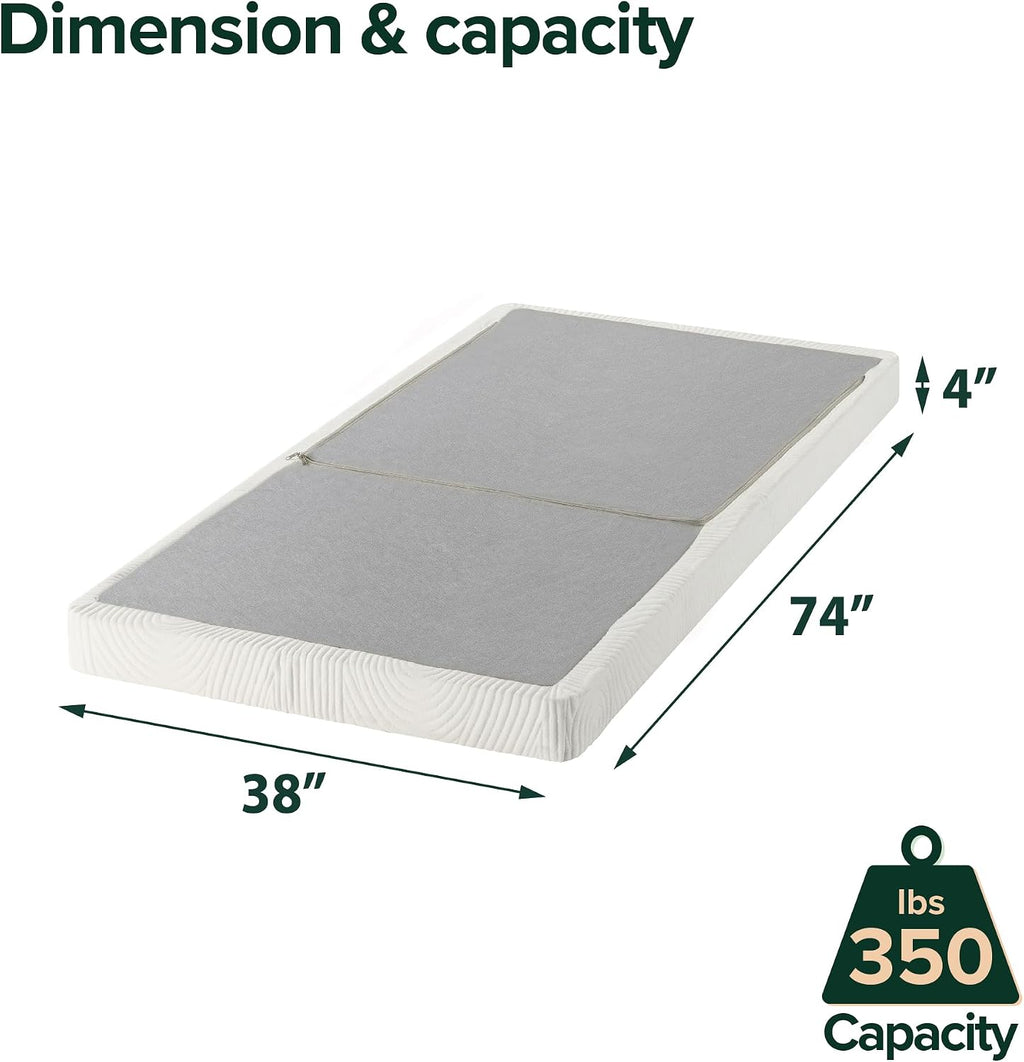 ZINUS No Assembly Metal Box Spring / 4 Inch Grey Mattress Foundation / Sturdy Metal Structure, Twin