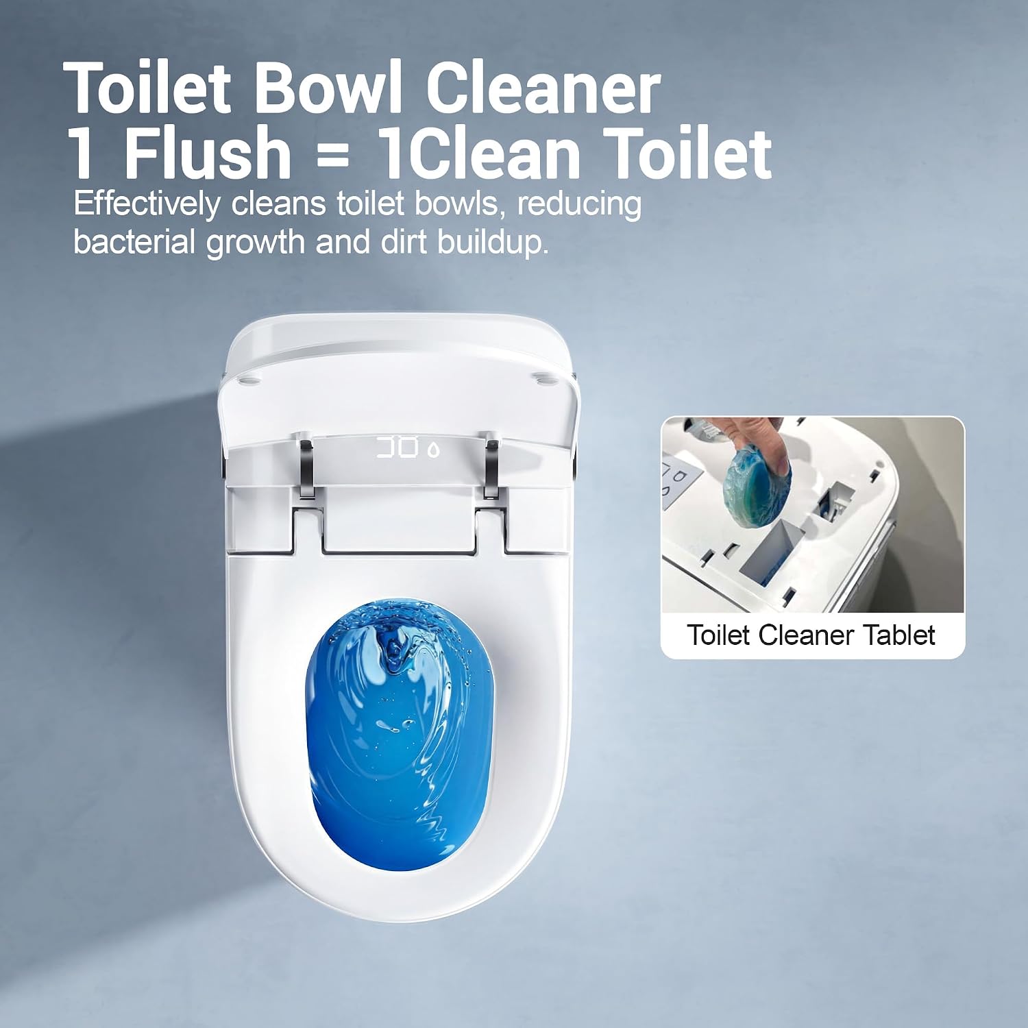 Smart Toilet with Tank, Luxury Electric Bidet Toilet with Cleaner Tablets, Elongated Heated Seat, Dual Auto Flush/Lid&Seat, Foot Sensor, UV-C light, One Piece Toilets with Dryer, LED Display