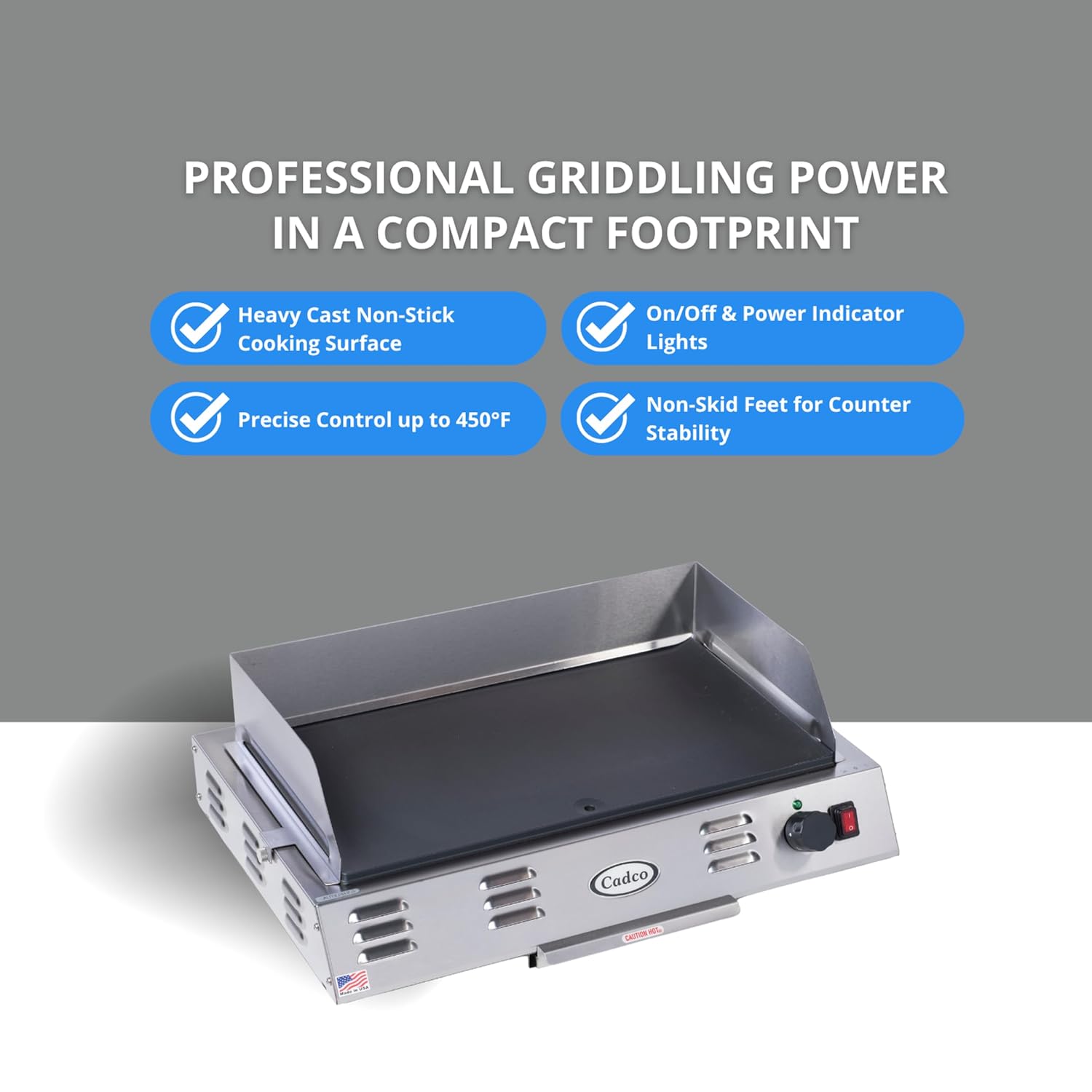 Cadco CG-10 Countertop Space Saver Griddle, Stainless Steel, 120v, 21' x 12' Cooking Area, For Commercial Use