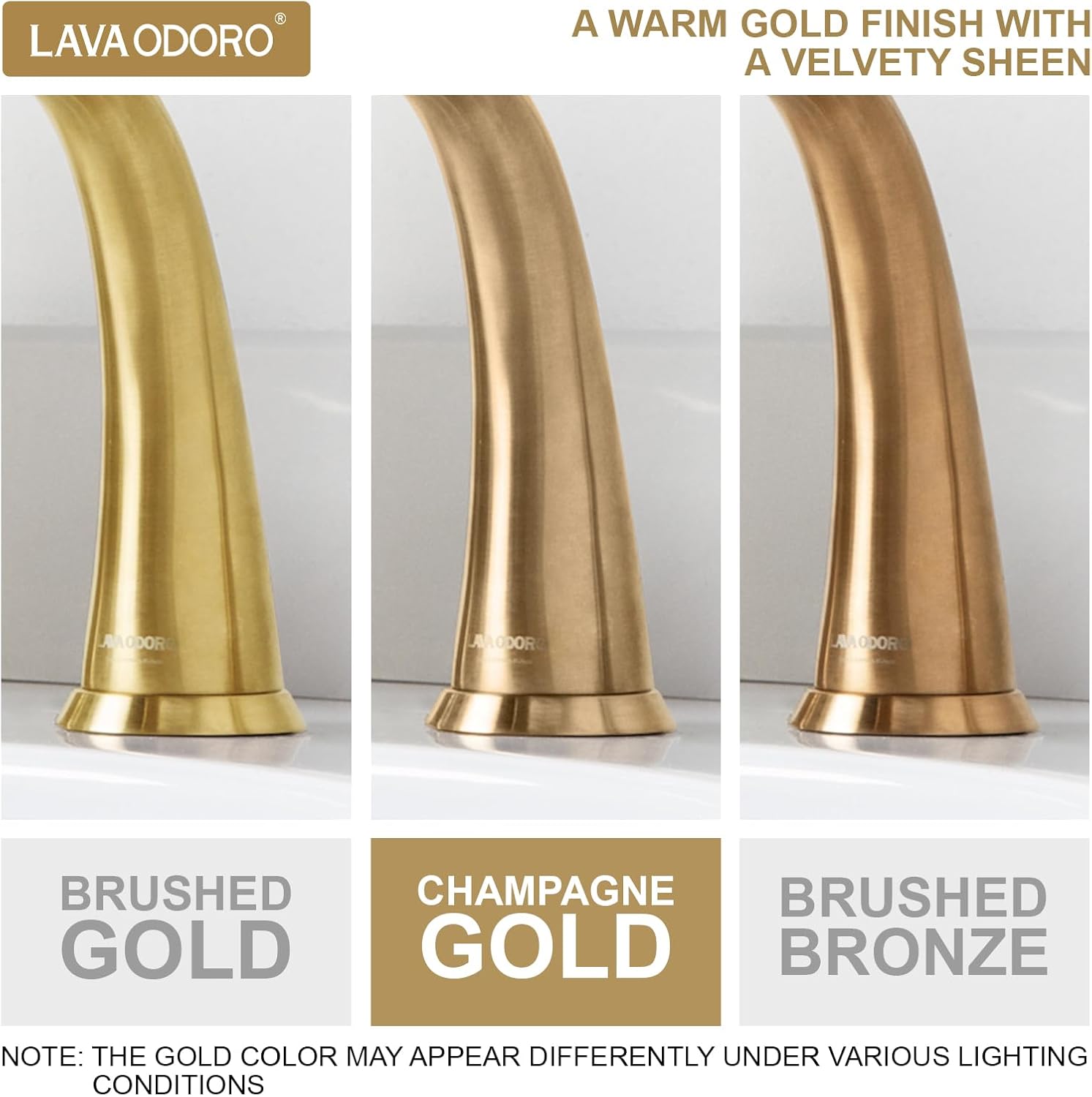 Lava Odoro Valenvoir Champagne Gold Bathroom Faucet for Sink 3 Hole, Gold 8 inch Widespread Bathroom Faucet 2 Handle Bathroom Sink Faucet for Vanity with Drain Assembly Supply line, BF405-CB