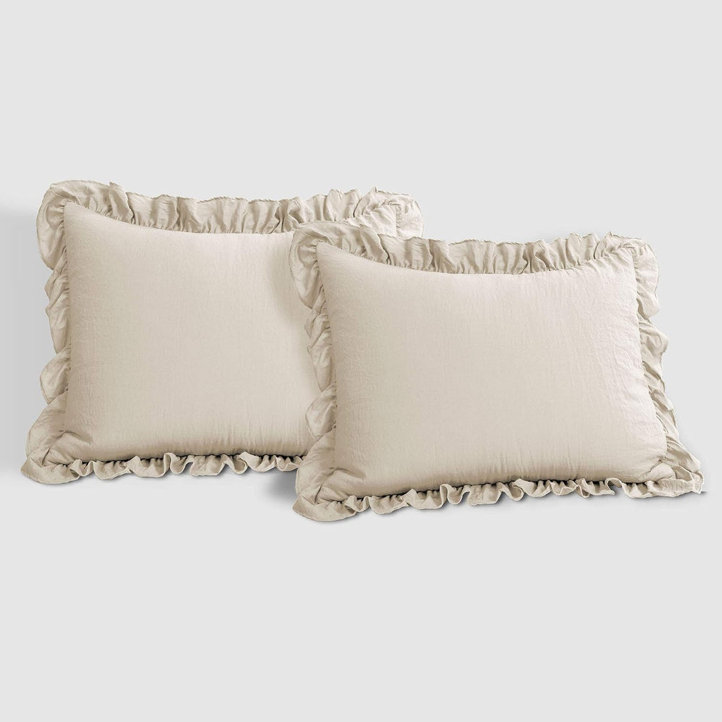 Lush Decor Reyna Ruffle Comforter Set - 3 Piece Cozy Ruffled Bedding Set - Timeless Elegance and Comfort for Bedroom - California King, Wheat