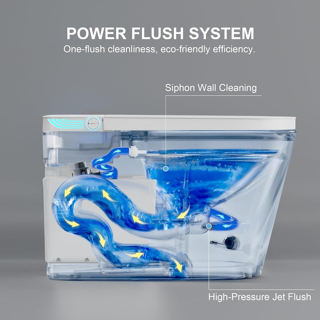 Smart Toilet with Bidet Built in, Bidet Toilet with Heated Seat and Night Light,Warm Water Wash&Dry, Modern Tankless Toilet for Bathroom, One Piece Toilets with Soft Close, Foot Sensor, Auto Lid&Seat