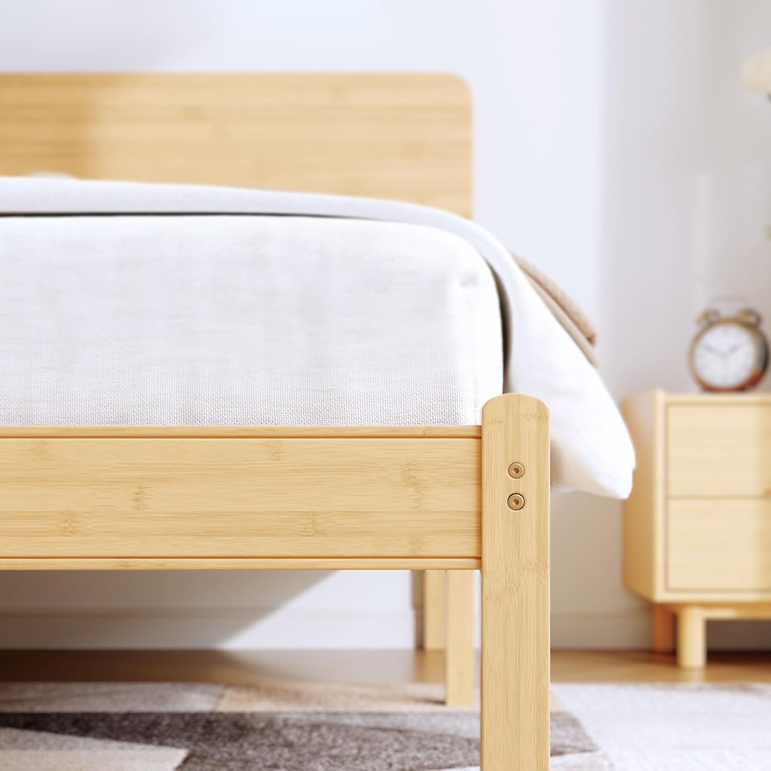 BOSRII 12in High Solid Bamboo Wood Platform Twin Size Bed Frame with Headboard, Reinforced Heavy Duty Metal Slats, Noise Free, No Box Spring Needed, Easy Assembly