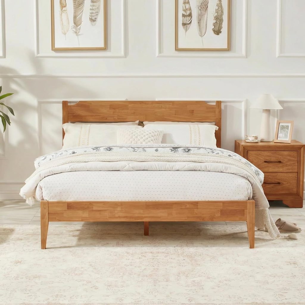 Softa Full Solid Wood Bed Frame with 10' Hybrid Mattress, 1100 Lbs Heavy Duty Rubberwood Platform Bed, 15-Min Tool-Free Assembly, Quiet Stable Support, Japanese Design, No Box Spring Needed