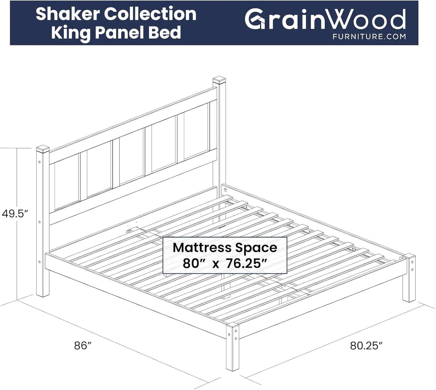 Grain Wood Furniture Shaker Solid Wood Panel Platform Bed, King Size, Cherry