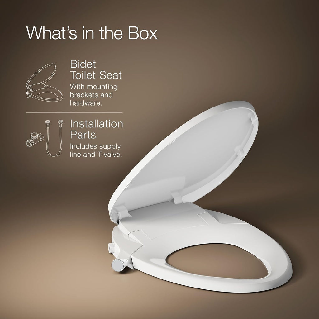 Kohler PureWash M300 Manual Elongated Bidet Toilet Seat, Chrome Handle, Quiet-Close Lid Prevents Slamming, Toilet Bidet, Easy Installation with Quick-Release Hinges, Self-Cleaning Wand