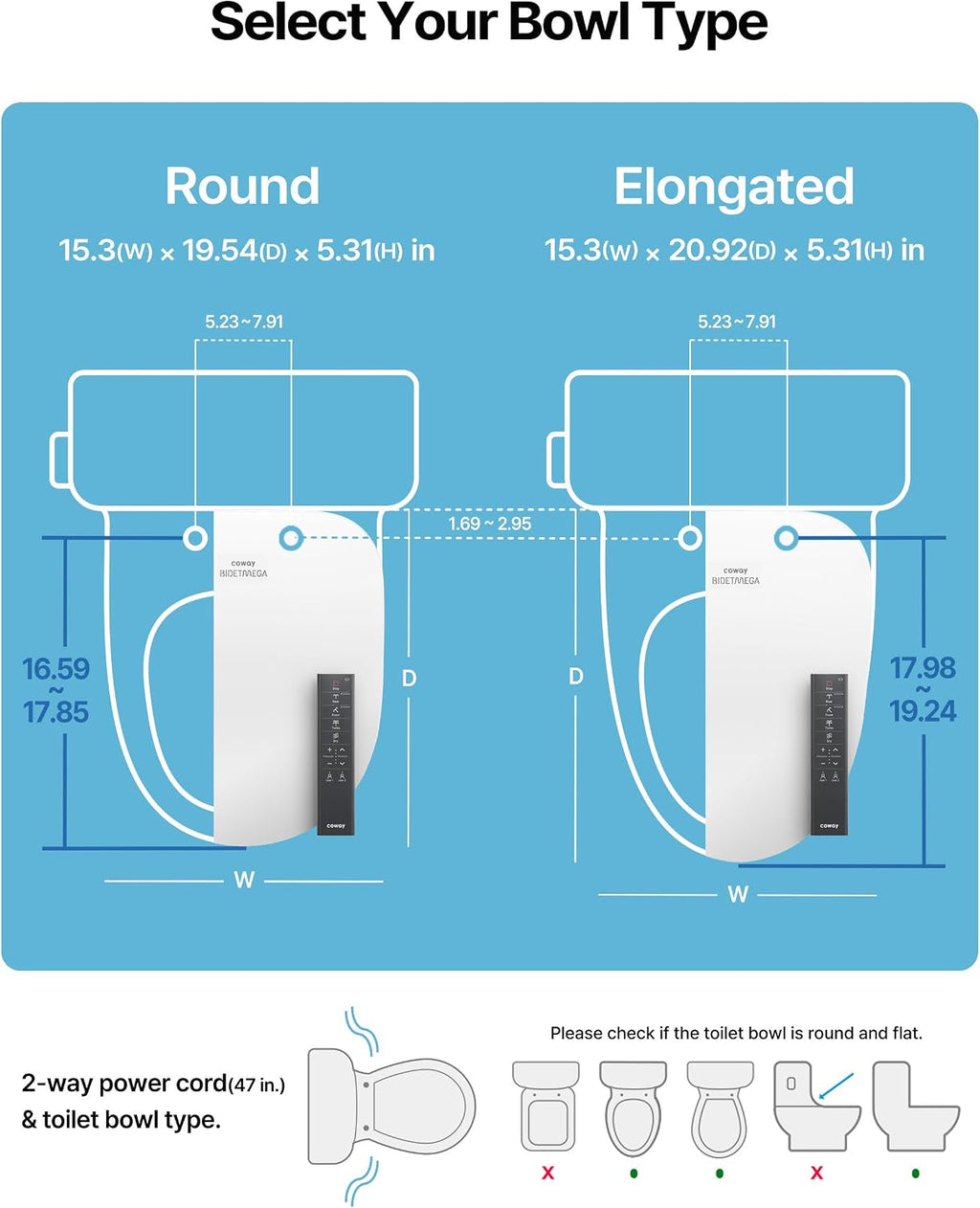 COWAY Bidetmega 500S Electronic Bidet Toilet Seat with Instantaneous Water Heating, Heated Seat and Dryer, Auto Open and Close Lid, Night Light, Deodorizer, Stainless Nozzle, Remote Control, Elongated