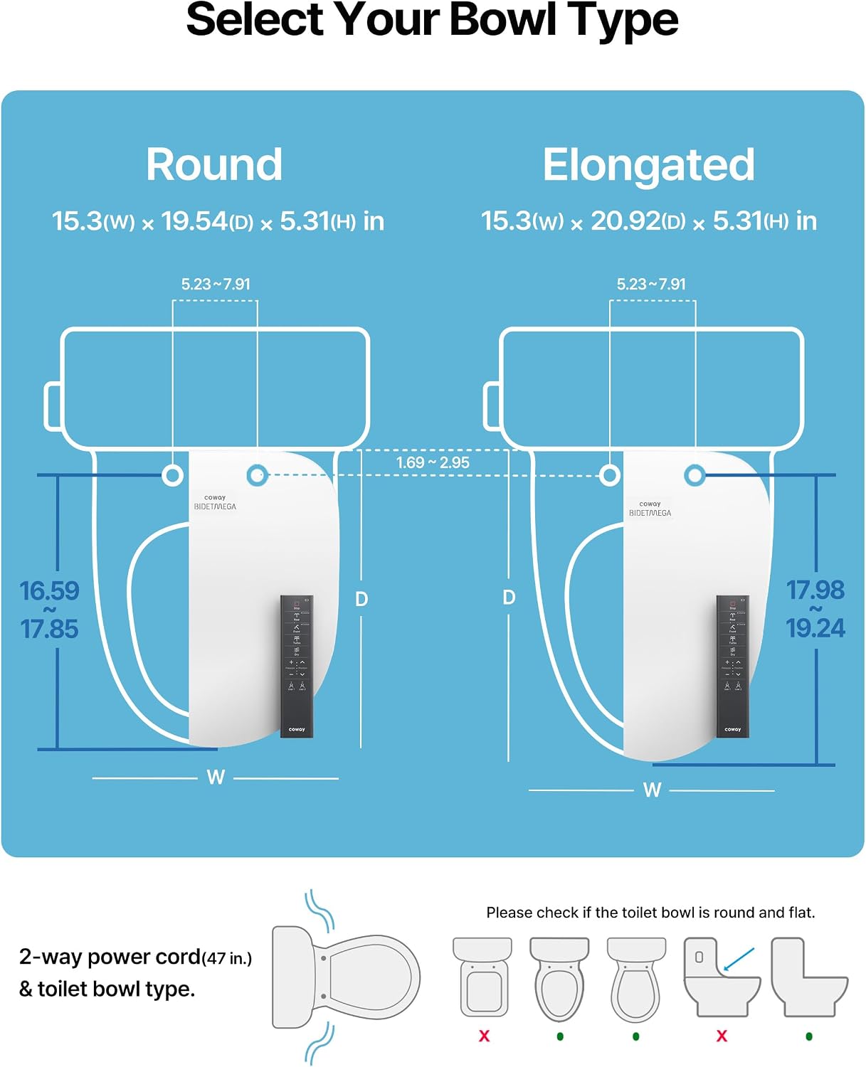 COWAY Bidetmega 500S Electronic Bidet Toilet Seat with Instantaneous Water Heating, Heated Seat and Dryer, Auto Open and Close Lid, Night Light, Deodorizer, Stainless Nozzle, Remote Control, Elongated