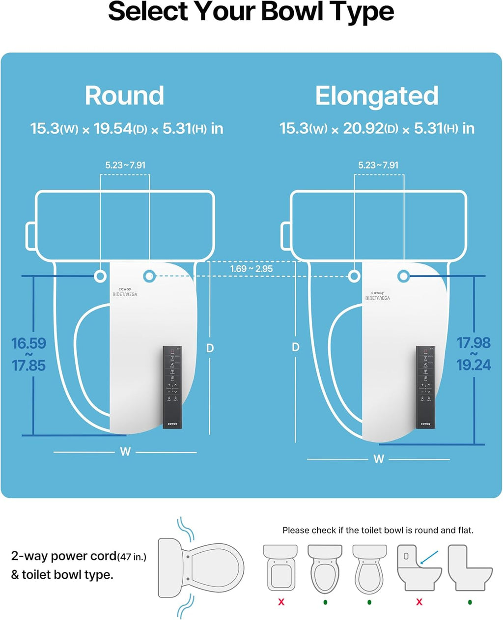 COWAY Bidetmega 400S Electronic Bidet Toilet Seat with Instantaneous Water Heating, Heated Seat and Dryer, Soft Close Lid, Stainless Nozzle, Self Cleaning, Remote Control, Elongated