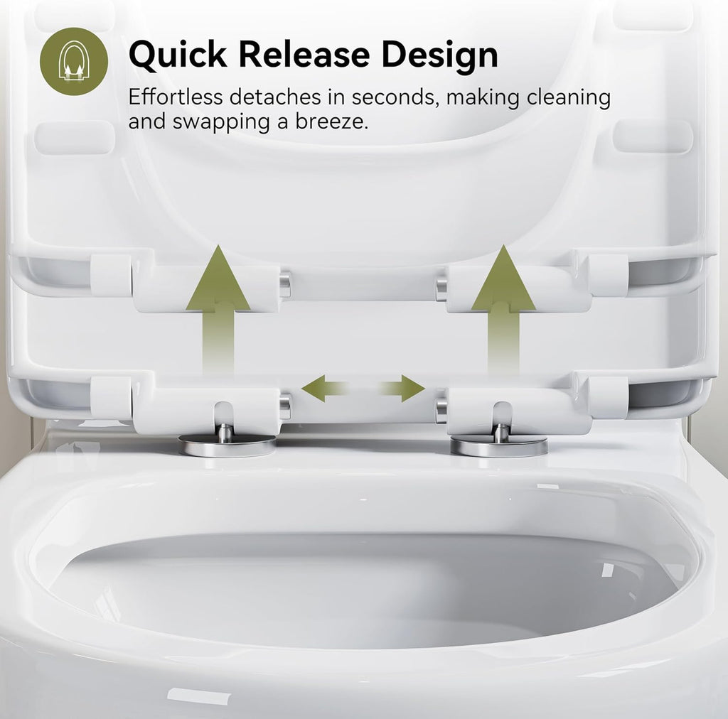 HOROW Compact One Piece Toilet, Dual Flush Elongated Toilet with Soft Close Seat, High-Efficiency Supply, Standard Bathroom Toilet 10' Rough-In, White Finish