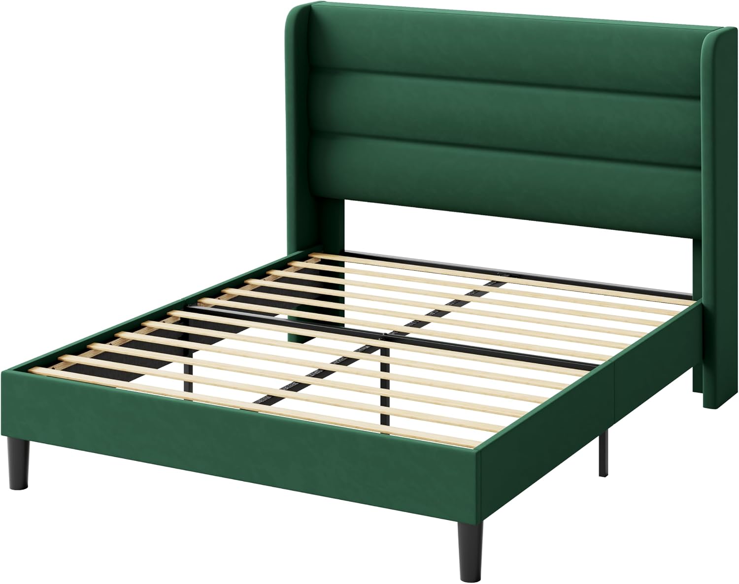 Allewie Full Size Platform Bed Frame with Velvet Upholstered Wingback Headboard, No Box Spring Needed, Under Bed Storage Space, Strong Wooden Slats, Modern Mattress Foundation, Easy Assembly, Green