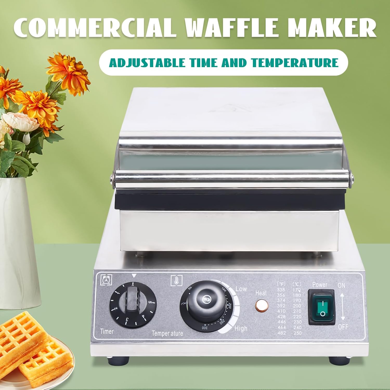 Waffle Making Machine, 110V 1500W Commercial Square Shaped Waffle Maker Electric Stainless Steel Rotatable Double-Head Heating Waffle Making for Tea Shops, Snack Bars (6 Grids 110V 1500W)
