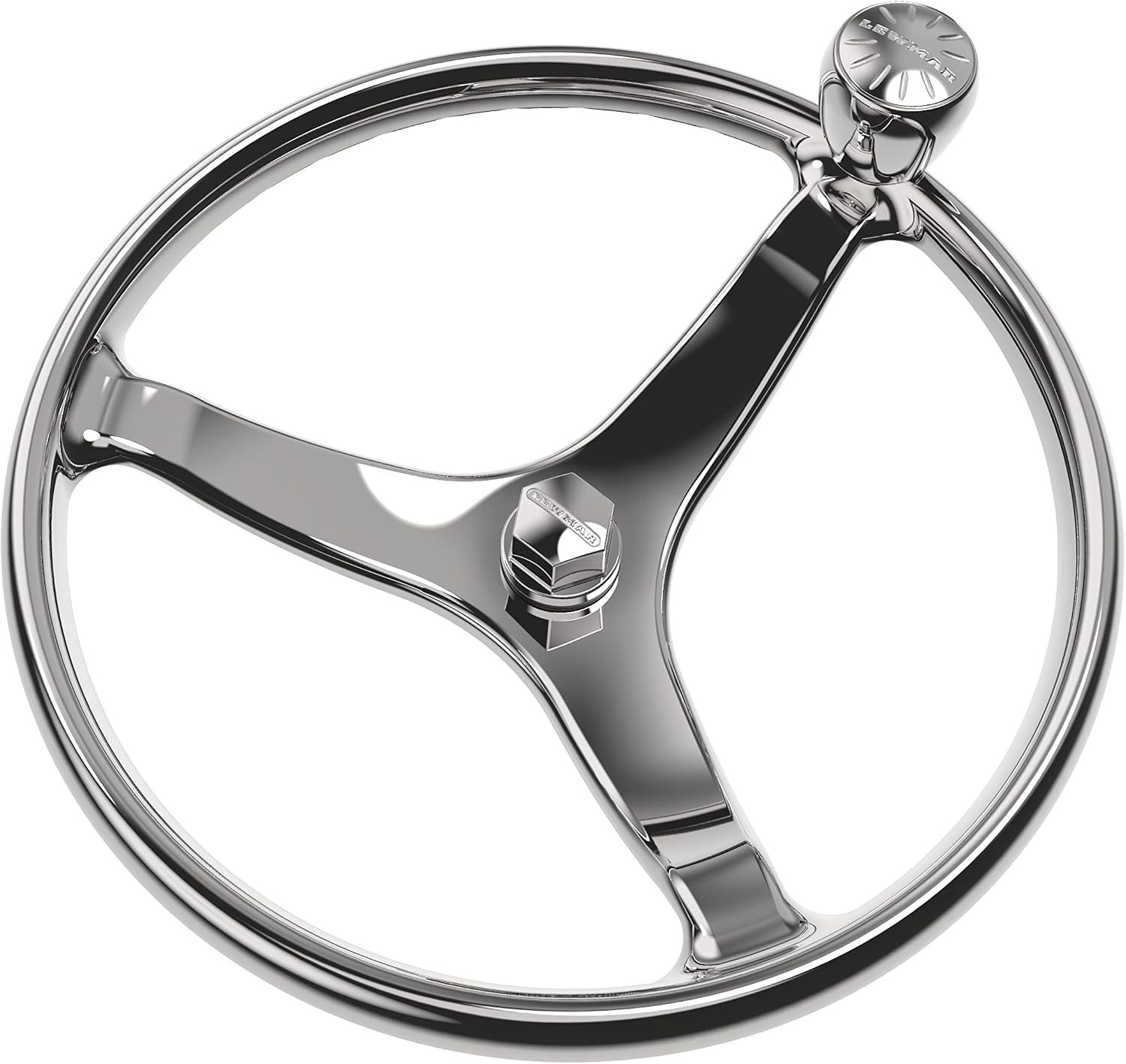 Lewmar Power Grip Boat Steering Wheel with 1/2' Welded Nut - 15.5' Diameter, Weather-Resistant Stainless Steel, Professional Knob with Ergonomic Finger Grips
