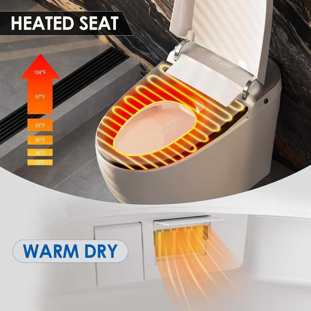 HAWKROWN Smart Toilet with Pump Assisted Flush, Foot Sensor Operation, Heated Bidet Seat, Warm Water, Dryer, Digital Display, Night Light, Tankless Toilet with Cleaning Foam Dispenser