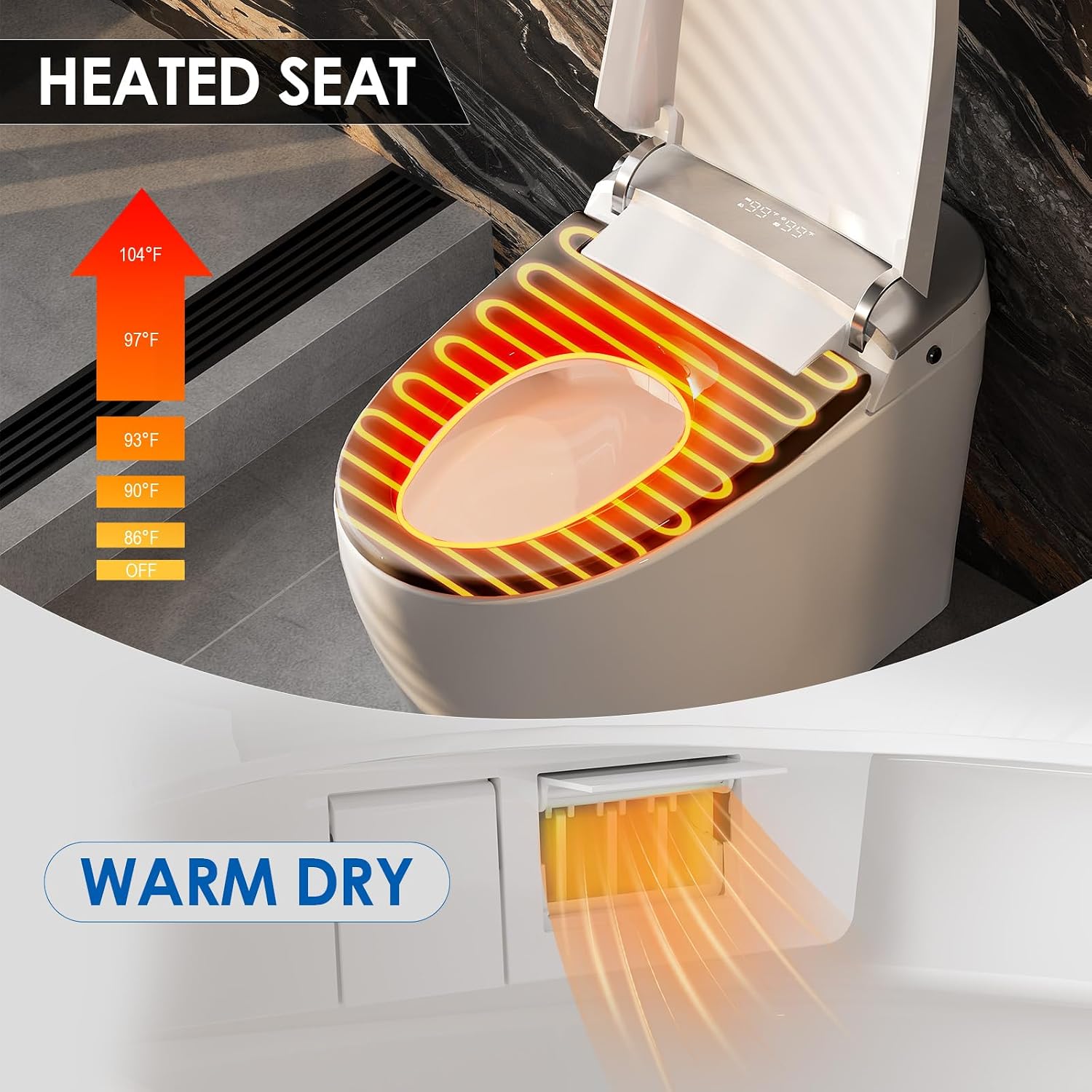HAWKROWN Smart Toilet with Pump Assisted Flush, Foot Sensor Operation, Heated Bidet Seat, Warm Water, Dryer, Digital Display, Night Light, Tankless Toilet with Cleaning Foam Dispenser