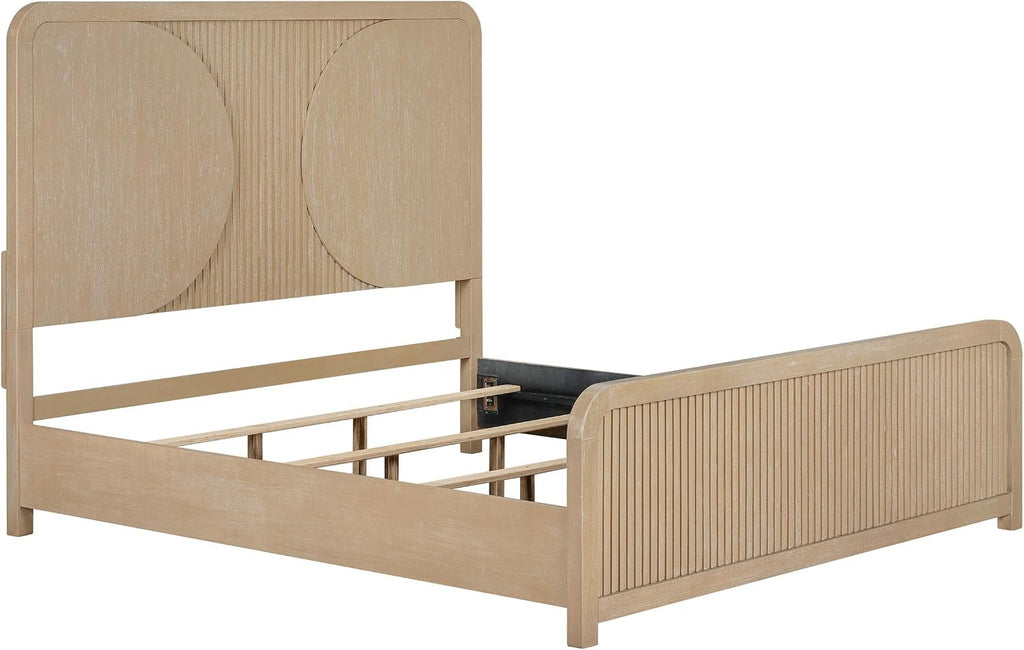 Furniture of America Tissen Modern Solid Wood 6-Piece Queen Bedroom Set with USB Ports, Reeded Panels, Curved Edges and Beveled Mirror, Box Spring Needed, Natural
