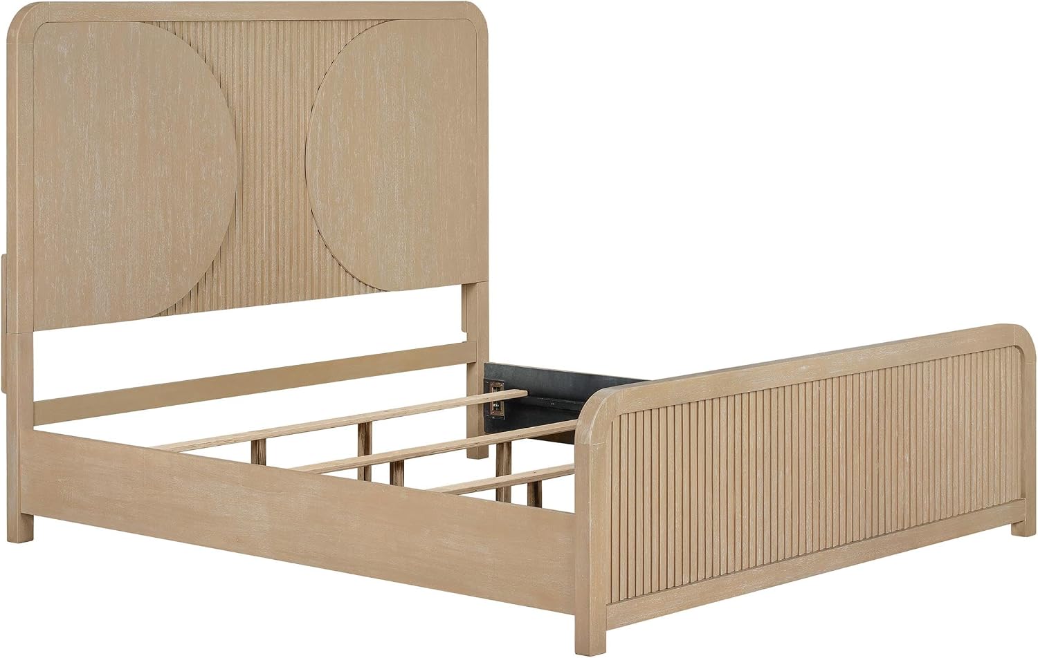 Furniture of America Tissen Modern Solid Wood 6-Piece Queen Bedroom Set with USB Ports, Reeded Panels, Curved Edges and Beveled Mirror, Box Spring Needed, Natural