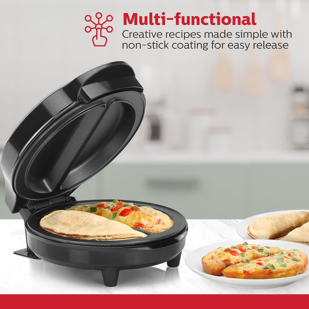 Holstein Housewares Stainless Steel 2 Section Omelet&Frittata Maker,Non Stick Coating,Easy To Clean,Indicator Lights,Compact Storage,Prepare Versatile Recipes in Minutes. 2 Portions,Black,(Pack of 6)