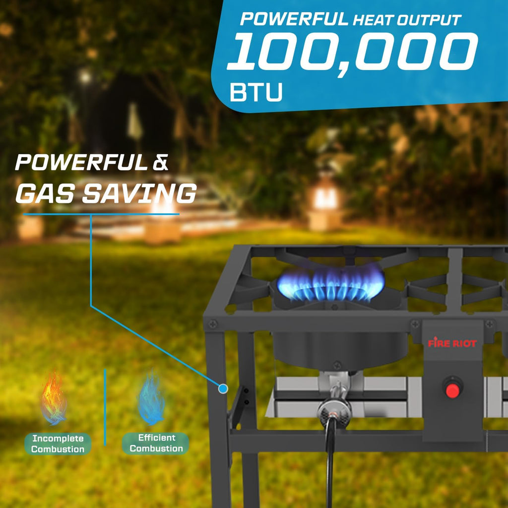 FIRE RIOT Outdoor Propane Deep Fryer and Griddle Combo, Portable 2-in-1 Cooking Station with Double Burner Propane Stove and Wheels, Ideal for Outdoor BBQ, Camping, and Tailgating