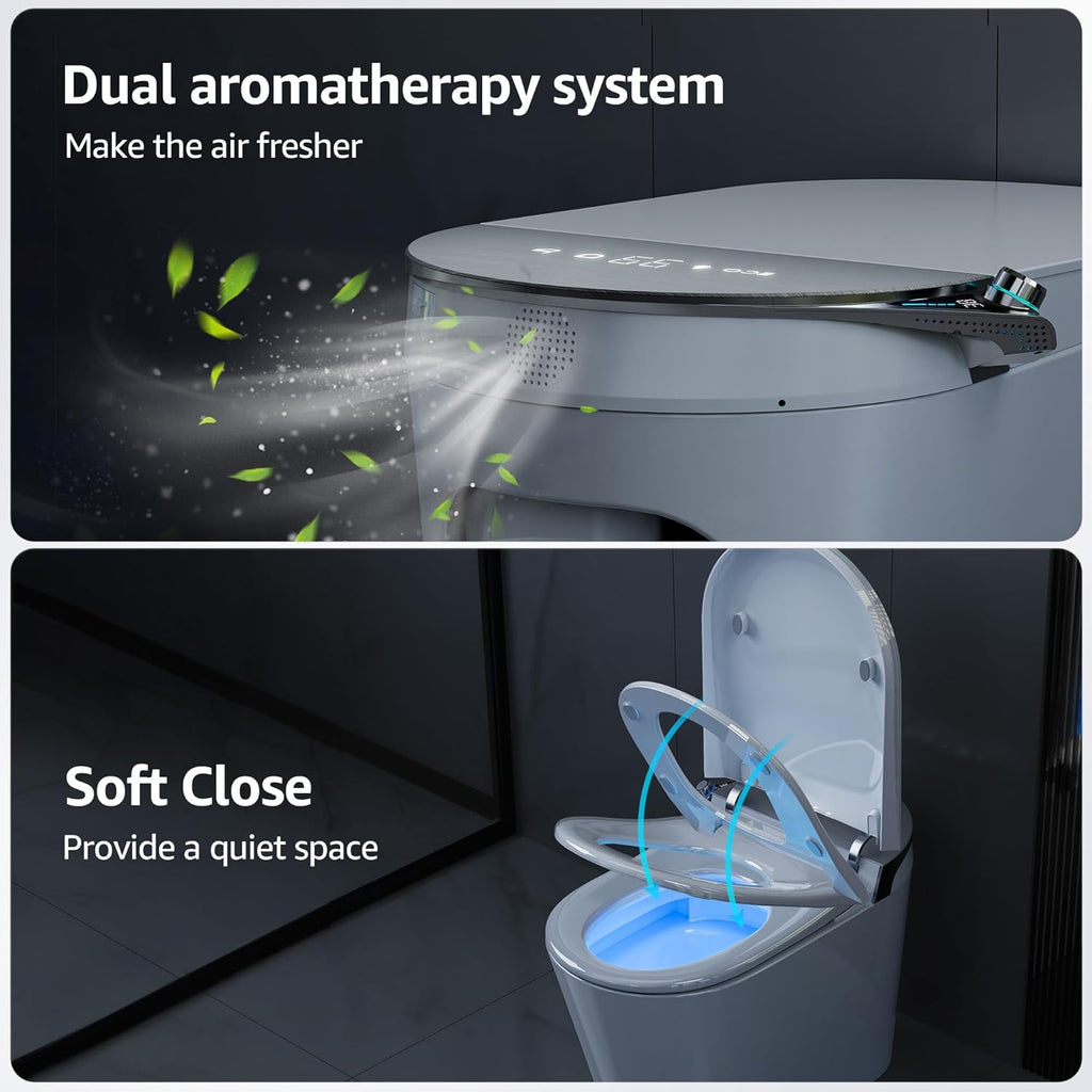 Smart Toilet with Bidet Built-In, Auto Open and Close, Elongated Bidet Toilet with Foot Sensor Flush, Heated Seat, Warm Water, Air Dryer, Foam Shield, Tankless Dual Flush & Remote Control