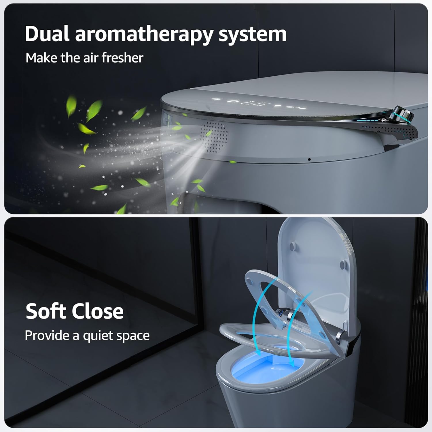 Smart Toilet with Bidet Built-In, Auto Open and Close, Elongated Bidet Toilet with Foot Sensor Flush, Heated Seat, Warm Water, Air Dryer, Foam Shield, Tankless Dual Flush & Remote Control