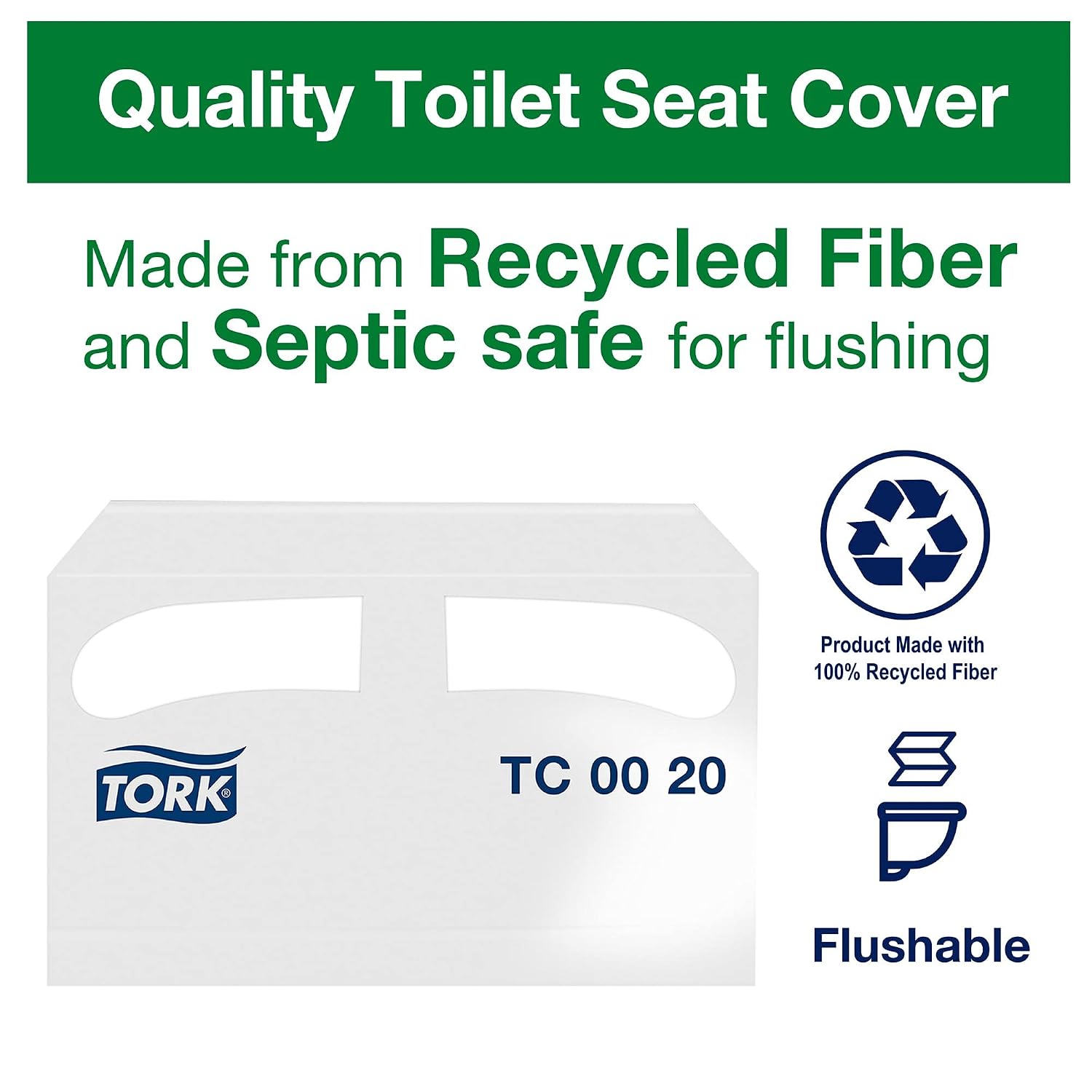 Tork Toilet Seat Cover White V1, Universal, 1/2 Fold, 20 x 250 Covers, TC0020