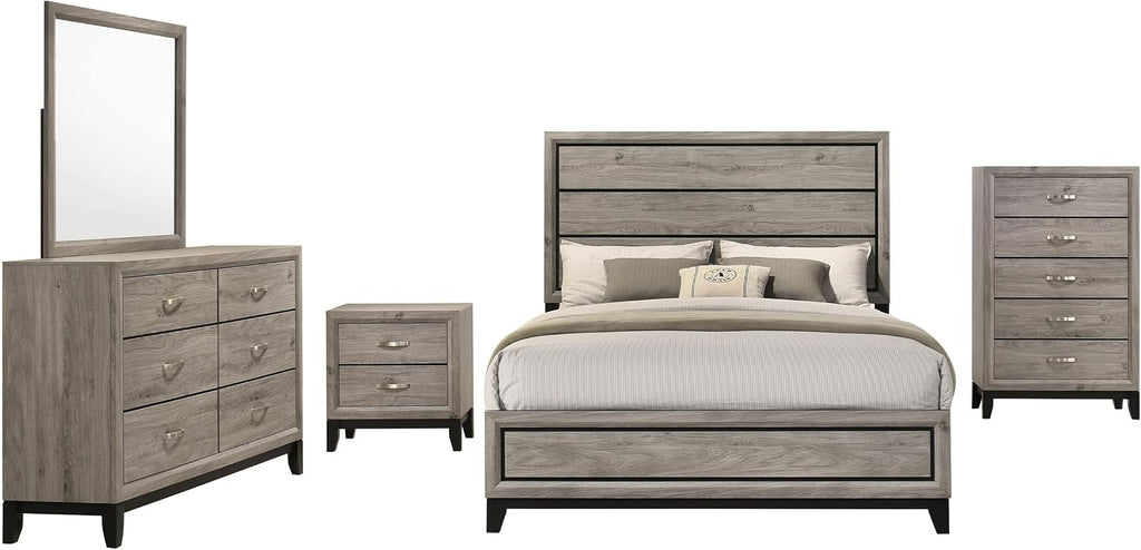 Coaster Home Furnishings - Watson - Wood - 5-Piece Bedroom Set with Panel Headboard and Groove Details - Bedroom - Full Size - Light Taupe - 215911F-S5