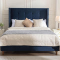 King Size Bed Frame,54'High Headboard Button Tufted Nailhead Trimmed Backrest Headboard,Velvet Metal Upholstered Platform Bed Frame,Wooden Slats Provide Strong Support,No Springs Required,Blue