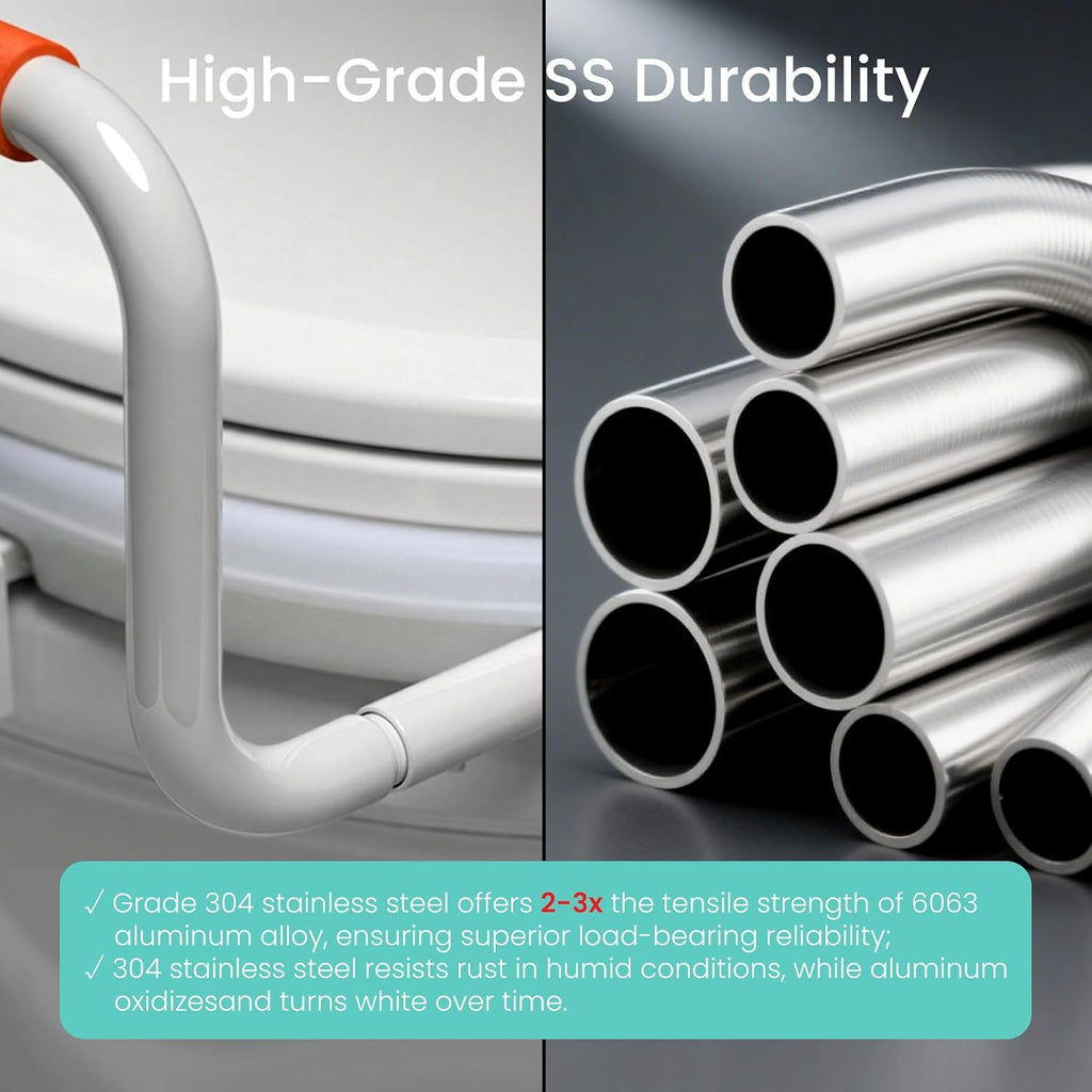 R&T Toilet Seat Riser 2' Raised Seat with Removable Padded Handles Fit for Elongated Toilets