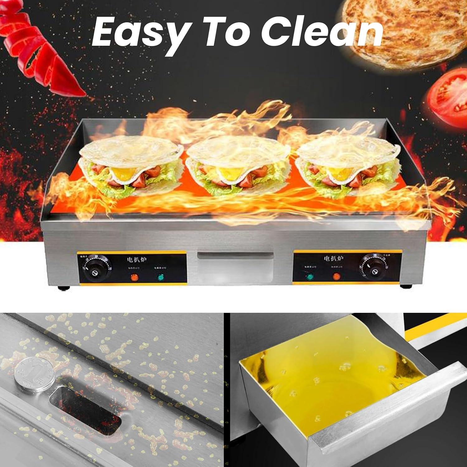 Commercial Electric Griddle 29', 4400W Stainless Steel Countertop Griddle Nonstick Flat Top Grill Indoor with 122℉-572℉Dual Temperature Control