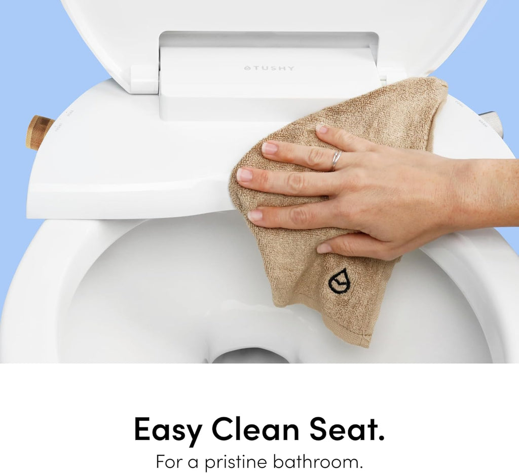 TUSHY Wave Non-Electric Bidet Toilet Seat: Sleek Round Design, Quick-Release for Easy Cleaning (DuoFlow Front & Rear Wash, Self-Cleaning Nozzle, Soft-Close Lid), 10-Min DIY Install, Bamboo Knob