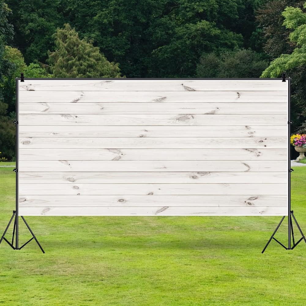 AOFOTO 20x10ft White Wood Photography Backdrop Rustic Wooden Board Plank Hardwood Background Wall Floor Still Life Shooting Decor Kids Baby Adult Portrait Photoshoot Props Birthday Party Supplies