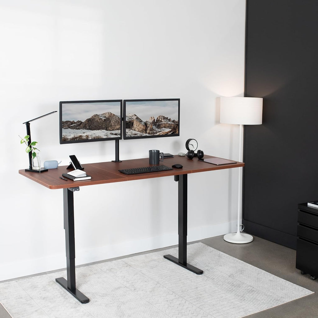 VIVO Electric 71 x 30 inch Stand Up Desk, Height Adjustable, Dark Walnut Top Black Frame, Home and Office Furniture Sets, DESK-KIT-0B7D