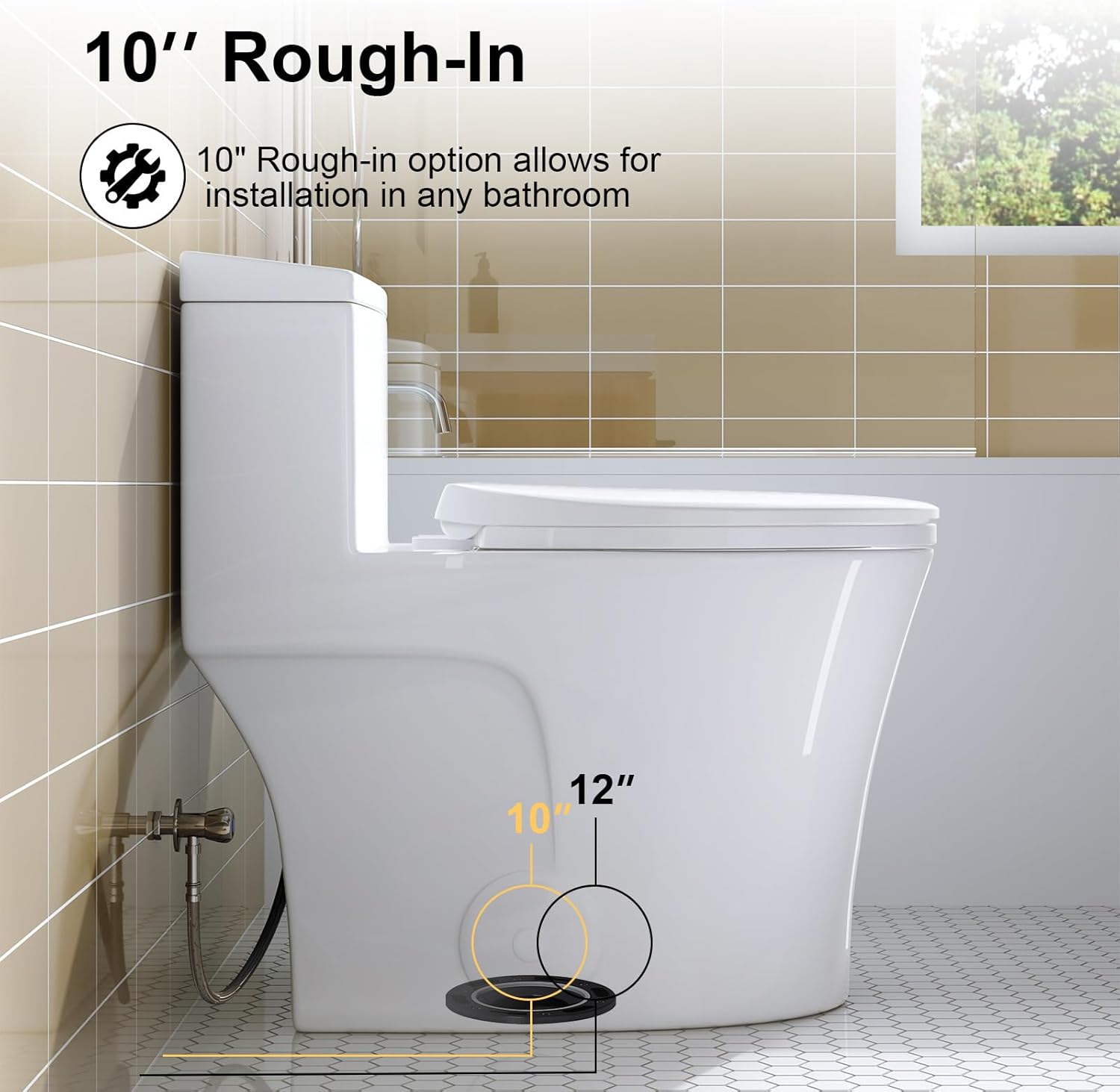 HOROW T0338W One Piece Toilet 10' Rough-in, Elongated Toilet with Comfortable Seat Height, ADA Chair Height 17.3', Dual Flush 0.8/1.28 GPF, Standard White Toilet Bowl, Space Saver Design