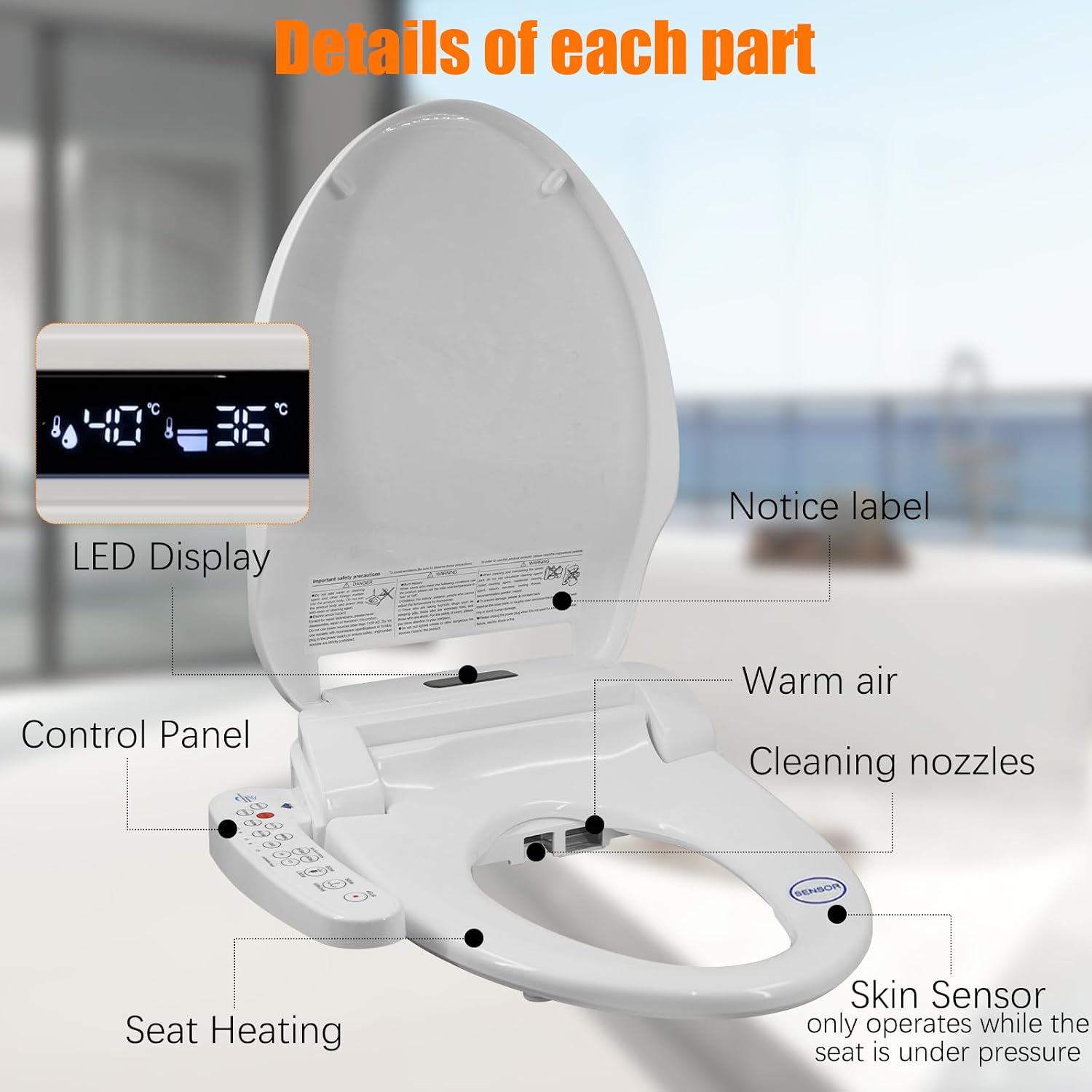 LINKLIFE Bidet Toilet Seat Electric Warm Water Bidet with Warm Air Drying, Heated Seat Bidets with Self-cleaning Nozzle Temperature Adjustable White (Round)