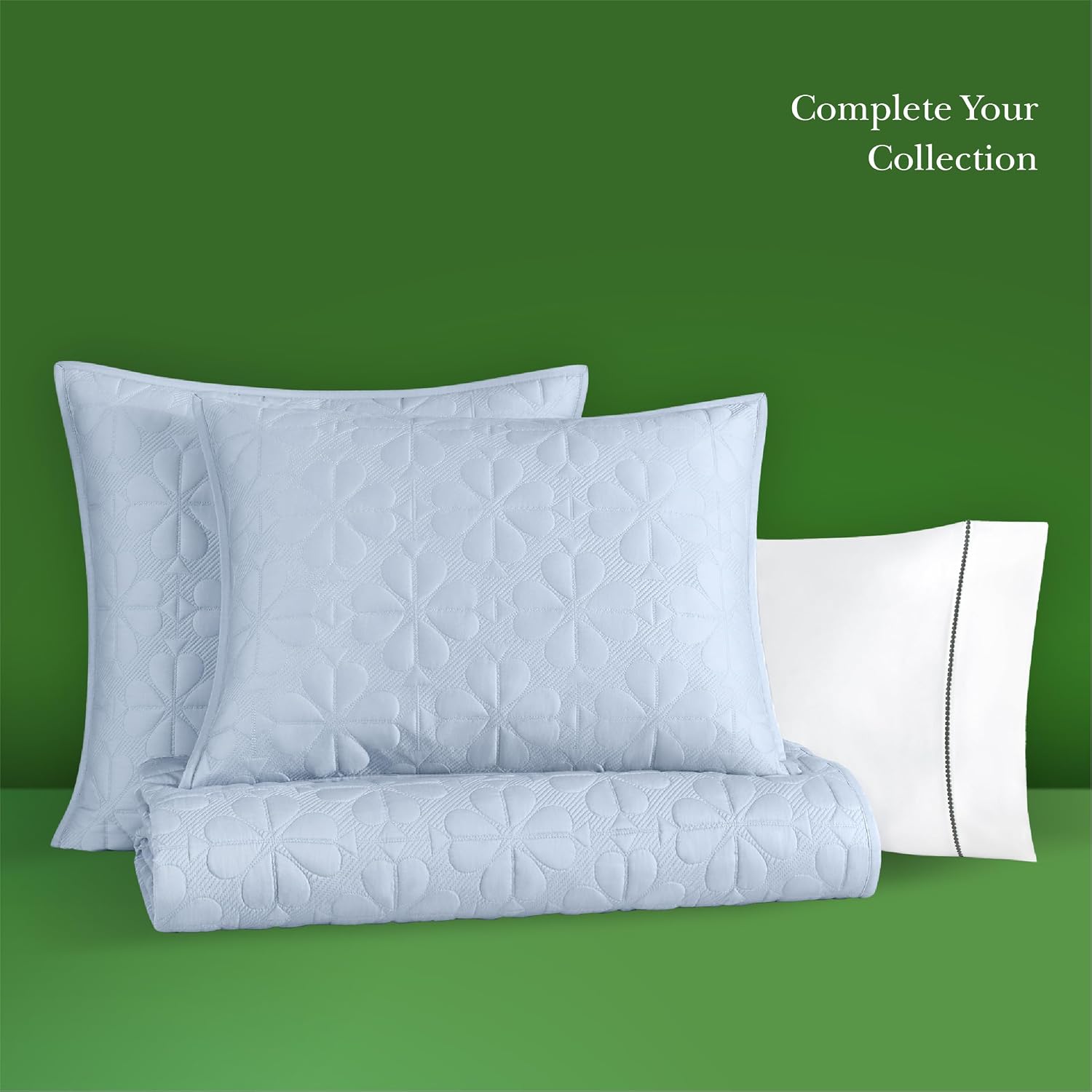 kate spade new york Spade Floral 2-Piece Twin Quilt Bedding Set, 100% Cotton Sateen Reversible Cover, All Season Warmth Bedding, Machine Washable, Halogen Blue