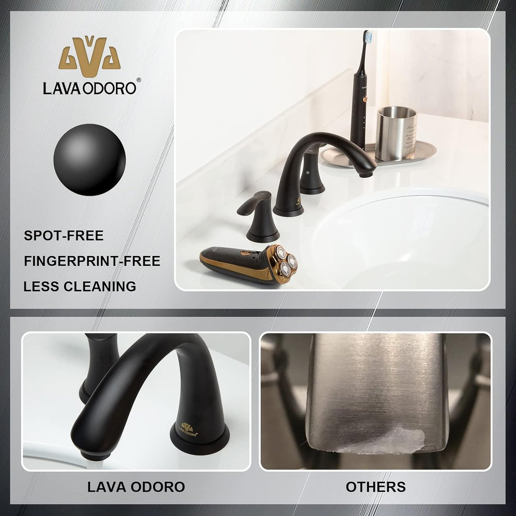 Lava Odoro Matte Black Bathroom Faucet, 8 inch Widespread Bathroom Faucet 3 Hole 2 Handle Bathroom Sink Faucet Modern Bathroom Faucet Vanity Faucet with Drain Assembly Supply Line, BF405-MB