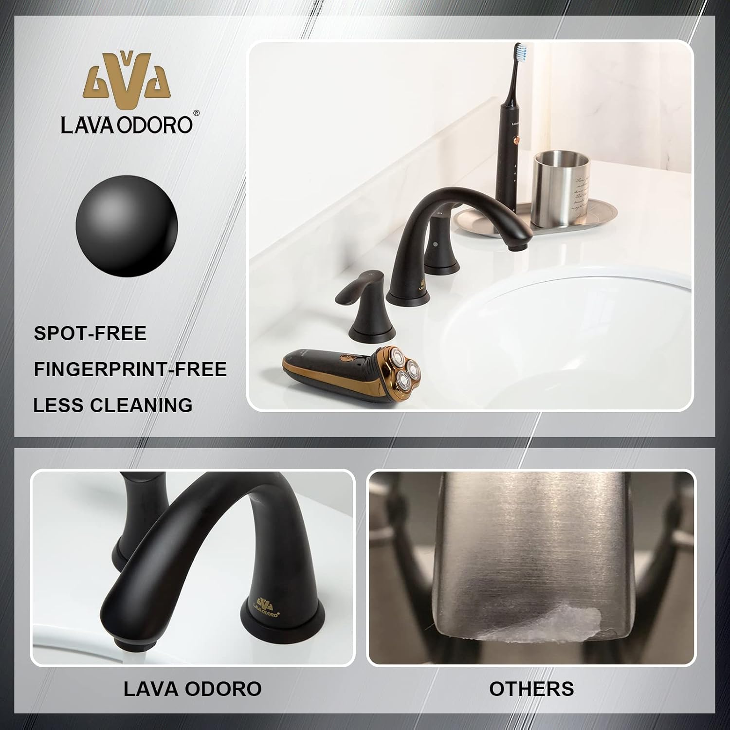 Lava Odoro Matte Black Bathroom Faucet, 8 inch Widespread Bathroom Faucet 3 Hole 2 Handle Bathroom Sink Faucet Modern Bathroom Faucet Vanity Faucet with Drain Assembly Supply Line, BF405-MB